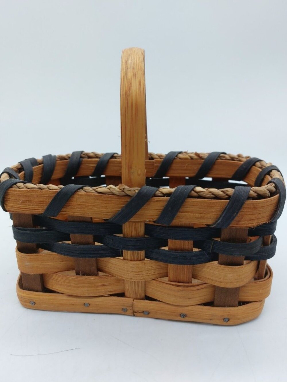 Handwoven Basket Brown Two Tone 2001 Signed Eli Rectangle 6x3.5x3